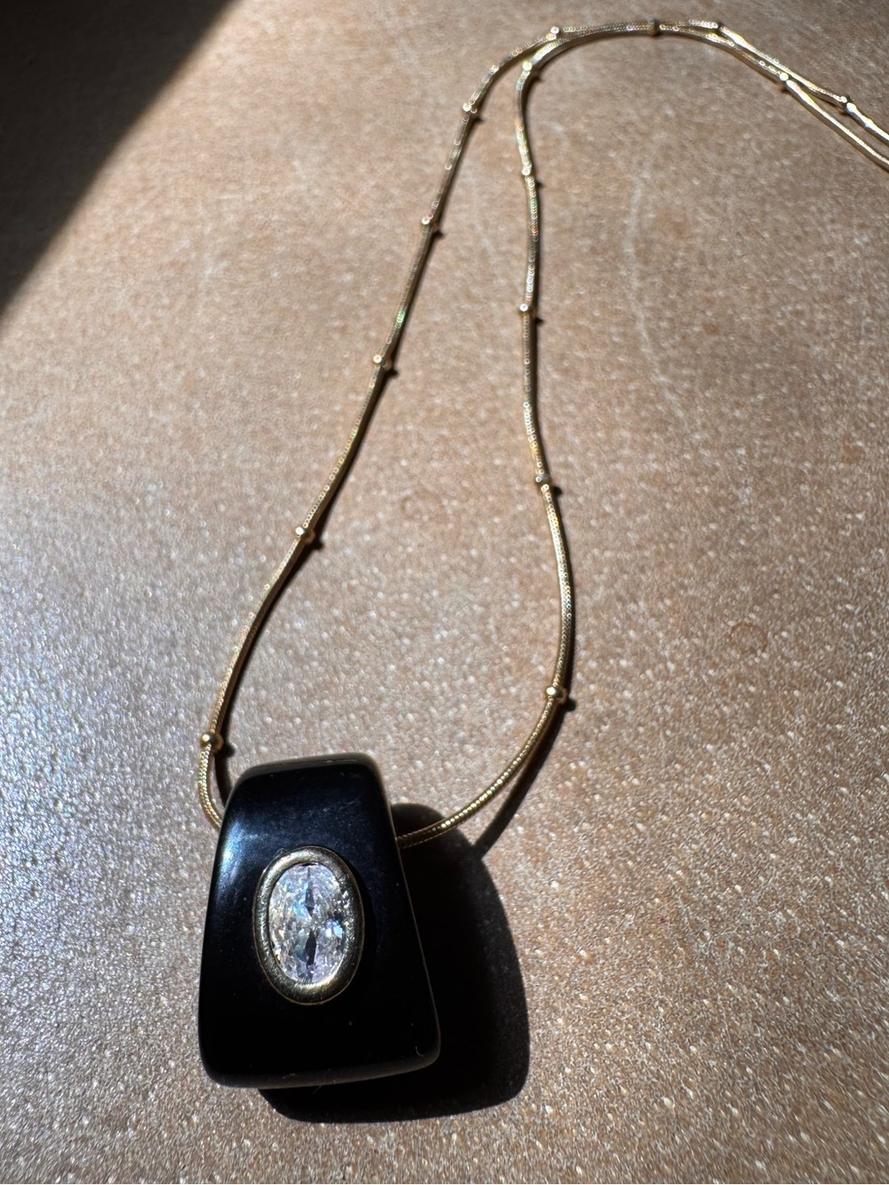 Obsidian gemstone pendant CZ Gold Satellite  Black layering cool stone
